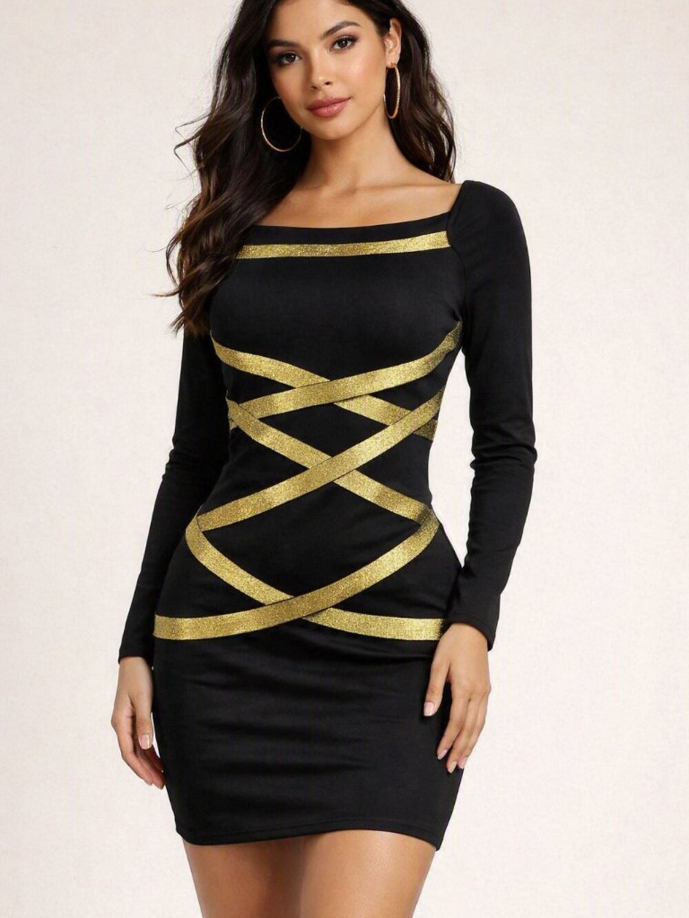 Just Fab women’s size XL bodycon gold and black dress in new like condition